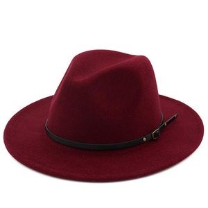 Deep Red Belted Fedora Hat